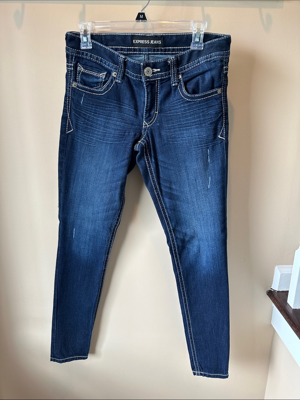Express Indigo Skinny Jeans with Contrast Stitching